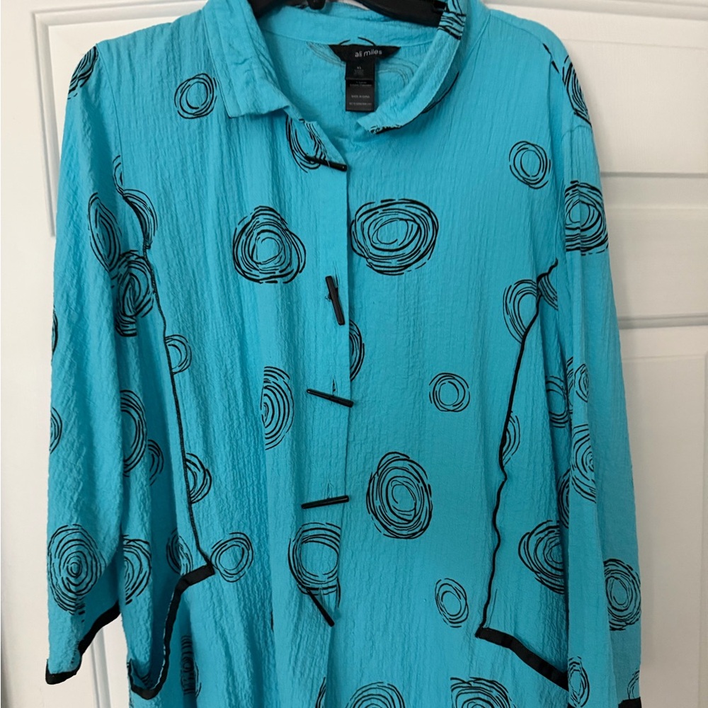 Ali miles Teal Blue Patterned Button-Front shirt/jacket xl